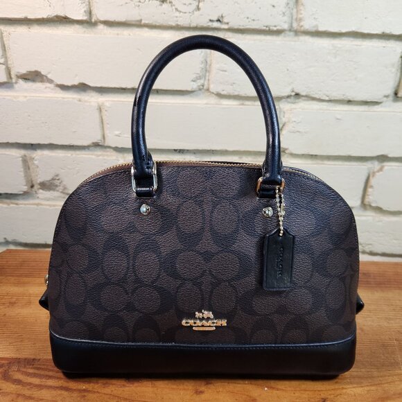 Like New Coach Signature C's Brown & Black Satchel Handbag Purse - Picture 2 of 14